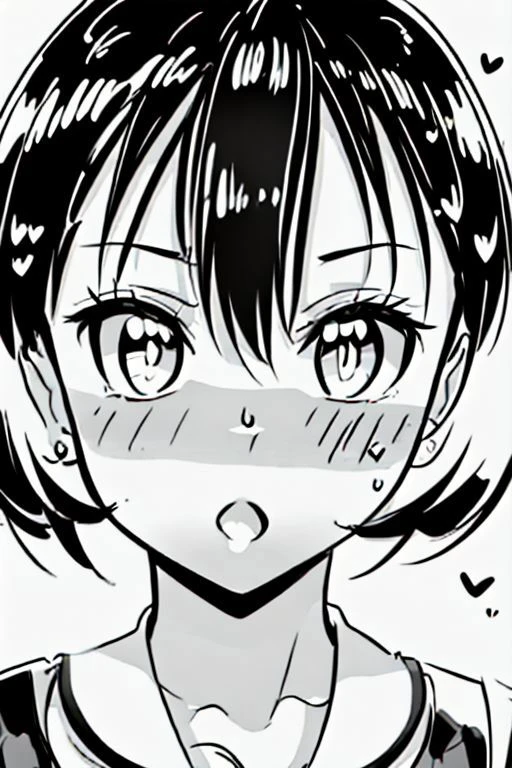 Face, Line Art Styler, Misty \(pokemon\), HypHarem, symbol-shaped pupils, heart-shaped pupils, expressionless, :o, mind control, Sketch, Monochrome, Lineart, Big Boobs, Detail Face, Makeup, Lipstick, Female, White Background