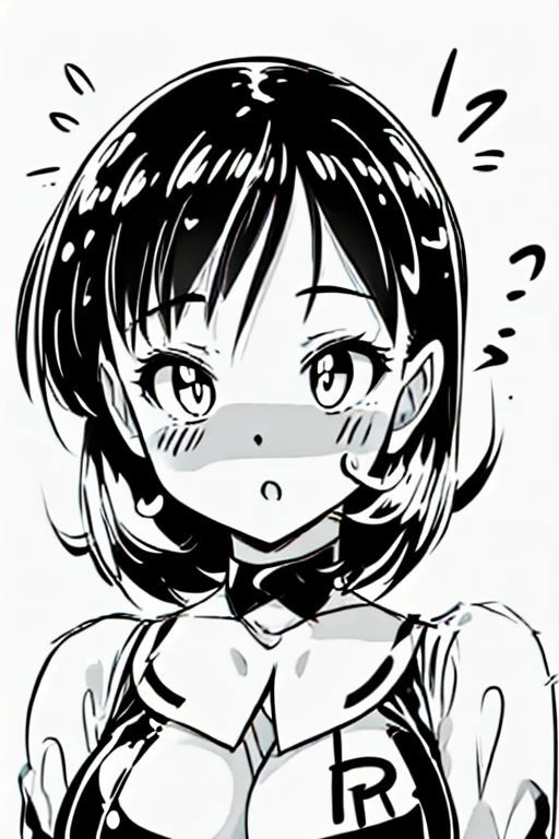 Face, Line Art Styler, Misty \(pokemon\), HypHarem, symbol-shaped pupils, heart-shaped pupils, expressionless, :o, mind control, Sketch, Monochrome, Lineart, Big Boobs, Detail Face, Makeup, Lipstick, Female, White Background
