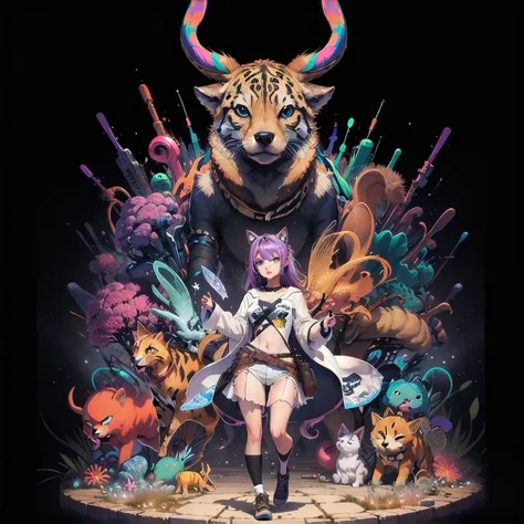 zany 1girl dreaming mercury wearing Lab Coat, cute castle with foundry. antelope. <lora:psychedelic_portrait:0.5> psychedelic,