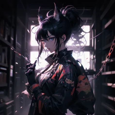 foggy 1girl breathing mechanical horns, impressionist pharmacy with noose. fox. <lora:samurai_punk02:0.7>