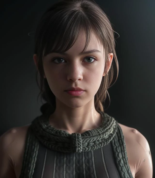 (8k, best quality, masterpiece:1.2), (realistic, photorealistic, photo-realistic:1.37), ultra-detailed, beautiful detailed eyes, beautiful detailed nose, (((balanced eyes))), ((upper body 1:2)),((big breasts)), (((sweater))), natural skin texture, 24mm, 4k textures, soft cinematic light, adobe lightroom, photolab, hdr, intricate, elegant, highly detailed, sharp focus, ((((cinematic look)))), soothing tones, insane details, intricate details, hyperdetailed, low contrast, soft cinematic light, dim colors, exposure blend, hdr, faded, slate atmosphere,
<lora:Quiet:0.63>, Quiet, ( braid), ((front face)), (((sweater))), (((high collar sweater))), (((high collar)))