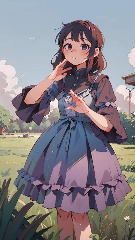 best quality, ultra high res, (photorealistic:1.4), masterpiece, highres, original, extremely detailed wallpaper,
lawn, sky,
1girl, solo, qhb \(manaka nemu\), grey dress,
salute, <lora:è´é¢neg4all_bdsqlsz:0.8>,