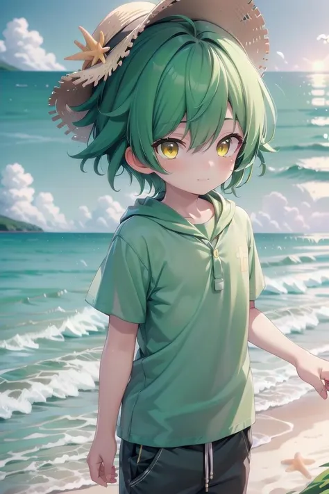 1boy, nobu, green hair, masterpiece, ultra detail, male focus, yellow eyes, beach,shirt
<lora:last-000071:0.7>