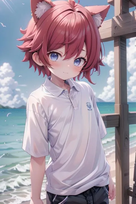 1boy, aki, crimson hair, animal ears, masterpiece, ultra detail, male focus, white polo shirt
<lora:last-000071:0.7>