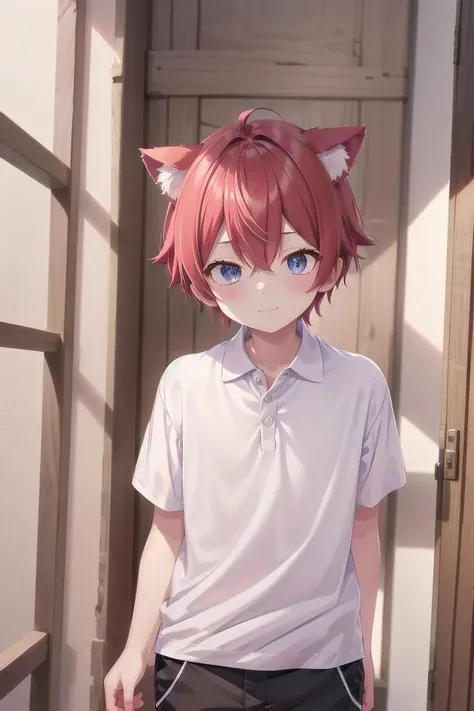 1boy, aki, crimson hair, animal ears, masterpiece, ultra detail, male focus, white polo shirt
<lora:last-000071:0.7>