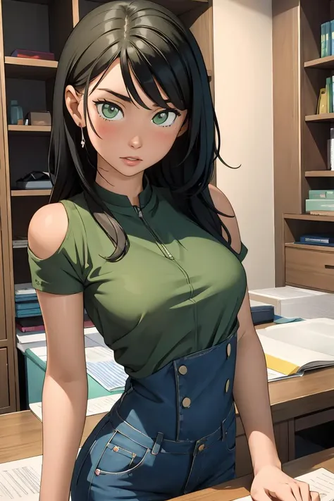 (masterpiece, best quality), 1girl, Green Hard Part with Textured Top, Size D breasts, <lora:kantoku_v0.1:1>