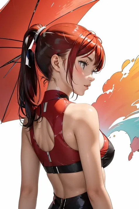 (masterpiece, best quality), 1girl, Vermilion Textured Ponytail, medium breasts, <lora:kantoku_v0.1:1>