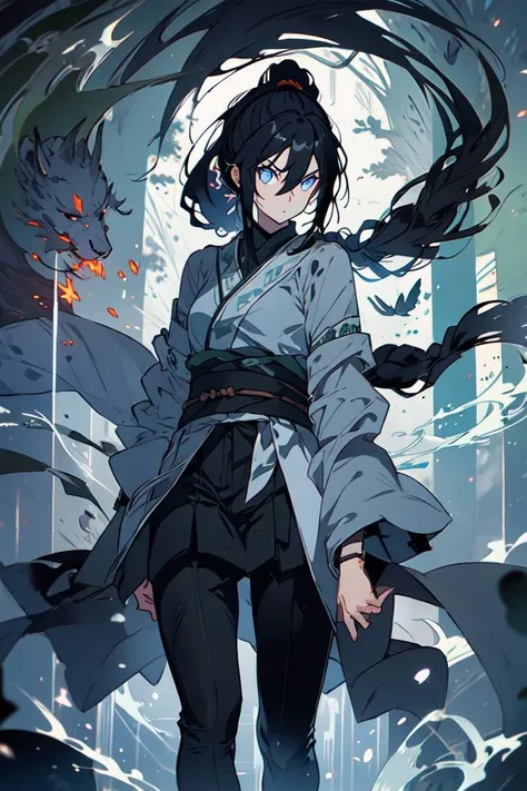 1girl, black hair, long hair, ponytail, dark blue eyes, black ribbon, sword in arm, bamboo, grove, <lora:common-test:0.8>, <lora:midjourney_20230624181825:0.8> midjourney