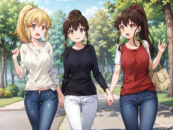 (((picture-perfect))) ((( <lora:popura_multimerge:0.8>popura, strolling through nature, sunny day, skinny jeans, skinny shirt, happy mood, at ease)))