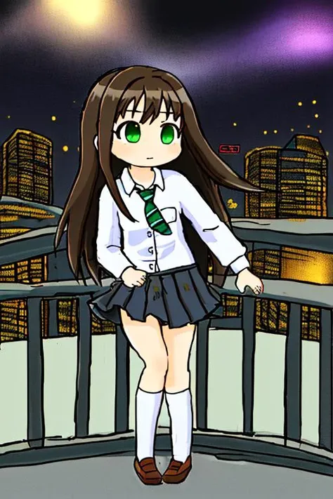 wster, simple, simplistic, ms_paint_(medium), (masterpiece, best quality), 
1girl, rin shibuya, black hair, (green eyes:1.5), long hair,school uniform, white shirt, collared shirt, long sleeves, green necktie, striped necktie, miniskirt, black skirt, pleated skirt, black socks, <lora:rinshibuyatest:1>, 
outline, thin outline, black outline, Pretending to pull back a bow and arrow, city skyline, towering skyscrapers, illuminated nightscape, metropolitan, 
<lora:Wster_20:0.7>