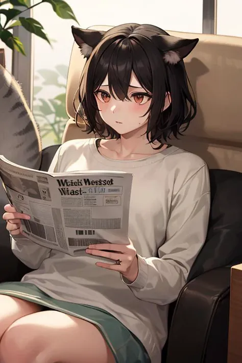 ((masterpiece,best quality)), absurdres, <lora:Pusheen:0.5>, Pusheen, animal focus, cat, coffee mug, reading newspapwer, crime city