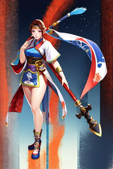 Highly detailed, High Quality, Masterpiece, beautiful, Spear, <lora:UnlimitedBladeWorksV1:1>, full body, seong mi-na, headband, <lora:Char_Soulcalibur_SeongMina:0.8>