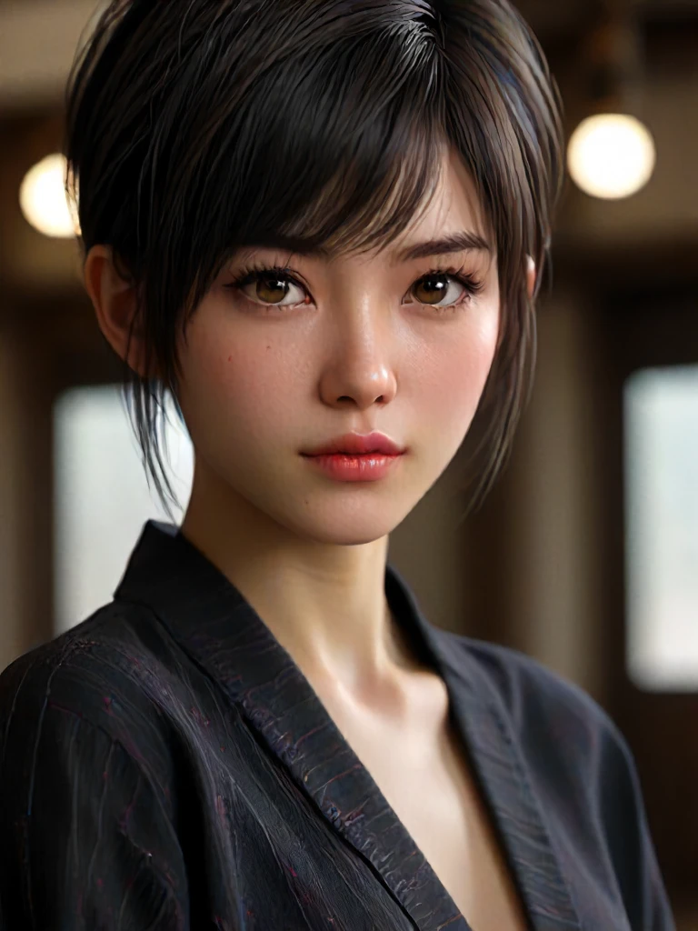 extreme close-up of the hair of a young adult woman demonstrating the pixie cut for aspiring hair stylists, japanese clothes, focus on the hair, SkinHairDetail-SDXL HairDetail-SDXL EyeDetail-SDXL SkinDetail-SDXL OverallDetail-SDXL SimplePositiveXLv2