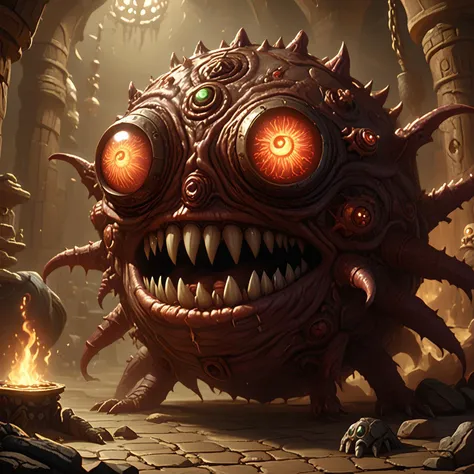masterpiece, best quality, very aesthetic, high resolution, dynamic scene, cinematic still of a Dungeons & Dragons beholder