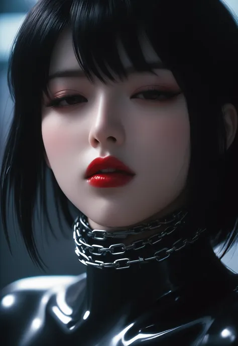 https://s.mj.run/ahq7YcvDHQc https://s.mj.run/gGJI9e6ajfU scene from (akira) [cute thick lips vampire macro shot, chrome chains all over ]. the image is illustrated in 1990s or 1980s anime style and captures that time's anime style well, like akira or ghost in the shell. the overall atmosphere of the image is gothic, melancholic and dark, with minimalistic aesthetics, high contrasted low light and dark shadows, and distorted tones