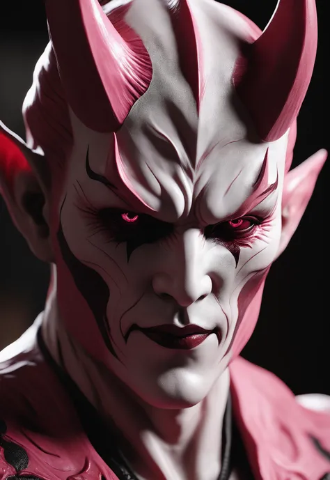 Shinjuku yenaiartist, devil character of evil spirits | delen demon, in the style of unreal engine 5, hyper - realistic sci - fi, close up, dark white and light pink, eroded interiors, cranberrycore, elegant, emotive faces