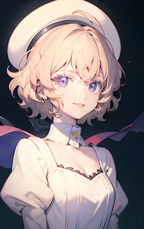 masterpiece, best quality, ultra-detailed, illustration,
1girl, straight-on, upper body, solo, short hair, smile, white dress, (iwanagadress:1.2), (iwanagakotoko:0.9),beret