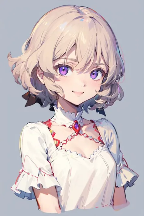1girl, straight-on, upper body, solo, short hair, smile, white dress, (iwanagadress:1.2), (iwanagakotoko:0.9), lineart,  simple background, white background,