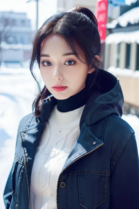<lora:Tzuyu_BRA:1>, <lora:ClothingAdjuster3:-1>, winter clothes, winter coat, outdoors, snow, face crop, (detailed lighting, extremely detailed skin, extremely detailed hair, shadows, 8k), looking at viewer, (High Key Lighting), masterpiece, top quality, best quality, official art, unity 8k wallpaper, highres, ultra-high res, ultra-detailed, beautiful and aesthetic
