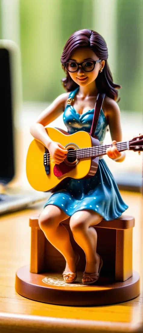 <lora:Miniature_People_-_By_DICE-000006:1.0> img, nerdy (miniature woman), Playing the Guitar, backlit