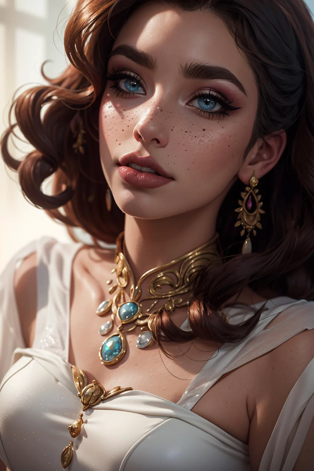 award-winning photography, ultra realistic, 1girl, esmeralda, matte eyeshadow, eyelashes, eyeliner, ultra glossy lipstick, (pouty lips:1.2), makeup, freckles, blush, (skindentation), detailed clothes, beautifully detailed woman, extremely detailed eyes and face, beautiful detailed eyes, full body shot, (bokeh, UHD, HDR, highres, ultra detailed, intricate details, textural effects, absurdres, masterpiece, 8k:1.2), <lora:esmeraldaDisney_v20Final:0.6>