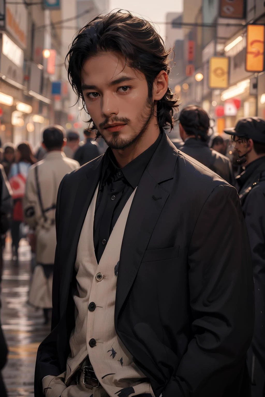 masterpiece,best quality,ultra-detailed,Best Quality,<lora:çå¸
大å:0.7>,black suit,