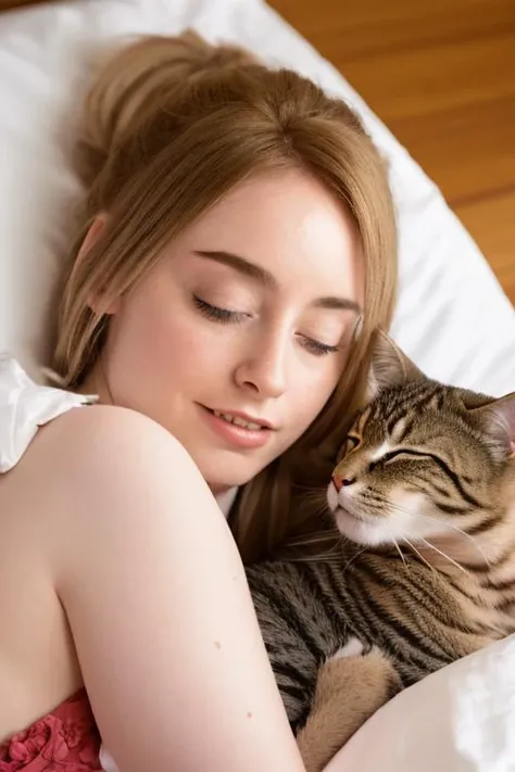 high resolution raw photo of (gemmalouise woman laying on bed, asleep with a cat, relaxed, pillows, white sheet, eyes closed)
highly detailed skin texture, skin colors, intricated skin, cinematic, dynamic, hdr, 8k, masterpiece, high quality, hyper detailed, photorealistic, low contrasts, natural light, 35mm photograph, film, bokeh, depth of field, professional, 4k, highly detailed, cold colors, sharp, low contrasts, gamma, alpha, iso100
<lora:gemmalouise ã·ãã§ãã»ã«ã¤ã¼ã¹ã:1>