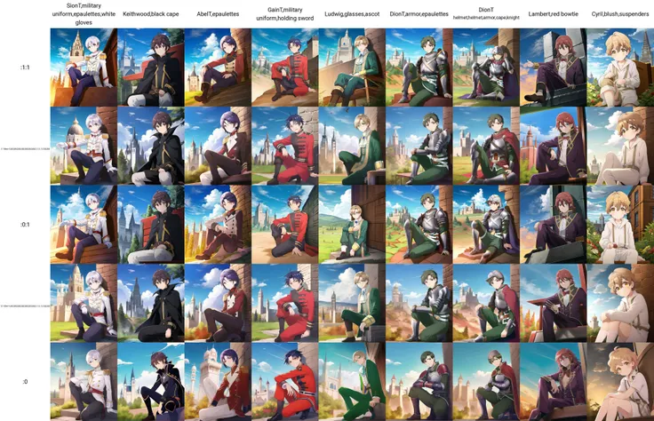 SionT,military uniform,epaulettes,white gloves, solo, 1boy, sitting, masterpiece, looking at viewer, outdoors, sky, indian sitting with one knee up, castle, 
<lora:tearmoon-diag_oft-bundle-30000:1:1>, <lora:kohakuV5_rev2:0.7>
