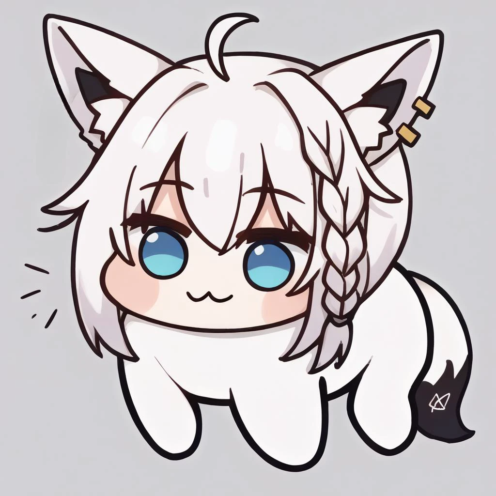 score_9, score_6_up, source_anime BREAK doro, creature, black outline, solid circle eyes, no pupils, no humans, four legs, :3, white background, fubuki, white hair, single side braid, ahoge, piercing, fox tail, <lora:shirakami_fubuki_sdxl_pony-4-000009:0.7> <lora:Doro_X_PDXL_V1:1>