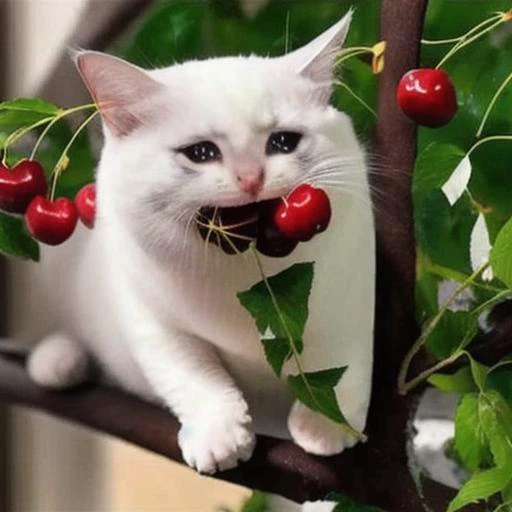 sadcatmeme trying to eat cherry in the tree,
8k, high quality, masterpiece, funny, absurd, nonsense,
<lora:sadcatmeme:1>