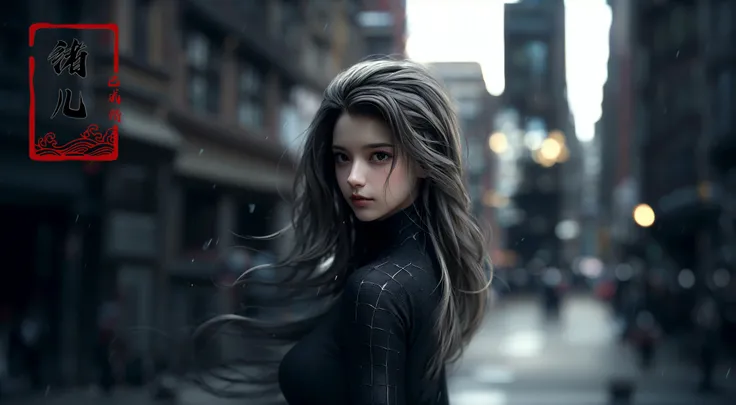 blurry, blurry_background, blurry_foreground, depth_of_field, motion_blur, 1girl, bokeh, long_hair, solo
<lora:~Q?-O black Spider Man costume:0.8>
