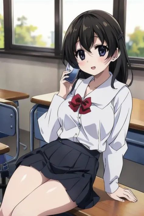 masterpiece, best quality,<lora:GoodHands-vanilla:0.7> <lora:anmnr01:0.3> <lora:add_detail:0.5>, 1girl, <lora:SekaiSaionji:0.7>,SekaiSaionji,(school uniform,mobile phone,shiny eyes,happy,white blouse,telephone calling)
