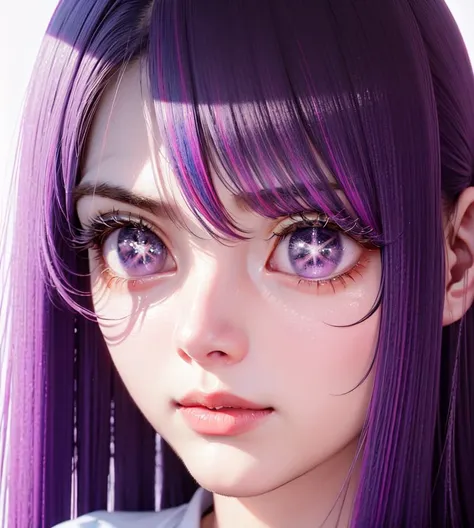(masterpiece, sidelighting, finely detailed eyes:1.2), masterpiece*portrait, realistic, 3d face, LUSTROUS SKIN, best quality, ultra-detailed, epic lighting, (8k:1.1), <lora:hoshino_ai_v0.1a:1>, Hoshino Ai, long hair, purple hair, streaked hair ,purple eyes, star-shaped pupils, hair ornament,