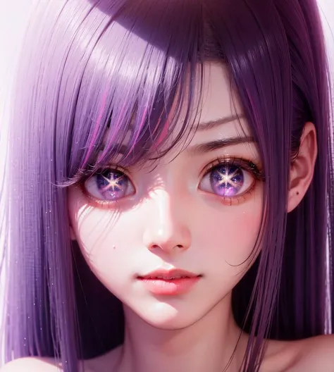 (masterpiece, sidelighting, finely detailed eyes:1.2), masterpiece*portrait, realistic, 3d face, LUSTROUS SKIN, best quality, ultra-detailed, epic lighting, (8k:1.1), <lora:hoshino_ai_v0.1a:1>, Hoshino Ai, long hair, purple hair, streaked hair ,purple eyes, star-shaped pupils, hair ornament,
