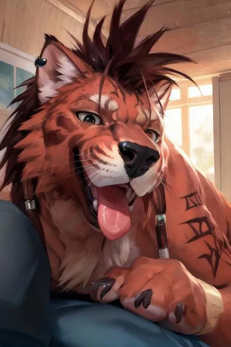 (((Feral, laying on chest))),
Standing over, low Ingle view, human pov,
Nanaki, red xiii, <lora:Nanaki:0.8>, anthro, canine, orange fur, fangs, realistic fur texture, detailed yellow, Open mouth, canine tongue, tongue out, kissing pov,
(((Solo,))) open mouth,
close cropped image,
BREAK/
(Bedroom), detailed background
BREAK/
((Dagasi)),
real lifeby taran_fiddler, by chunie, ((by null-ghost))