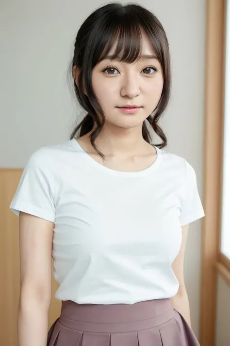 <lora:ayana_nishinaga_obj20:0.3>, (ayana_nishinaga: 1.3), t-shirt, skirt, perfect face, (contact iris: 1.1), pale skin, skin pores , depth of field