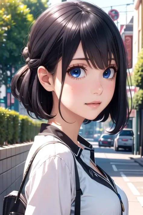 masterpiece, best quality, game cg, 1girl, solo, looking at viewer, upper body, depth of field, , , <lora:misaki_takasaki:0.66>, misaki_takasaki, black hair, blue eyes, , ,
