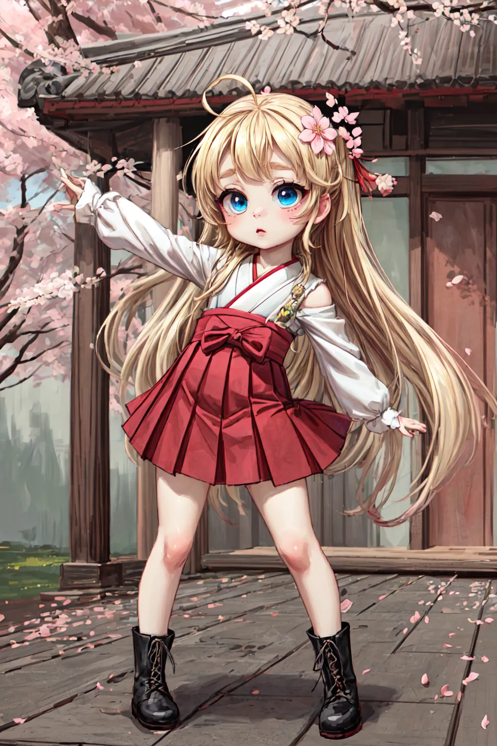 Anime girl in a red dress and black boots posing for a picture - SeaArt AI