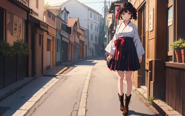 ((((ultra illustrated style:1.0)))),best quality,best animated,masterpiece,ray tracing, global illumination,Taisho's romantic, Taisho's romantic,1girl, solo, standing, full body, boots,hakama skirt
<lora:Taisho's romantic-000006:0.7>