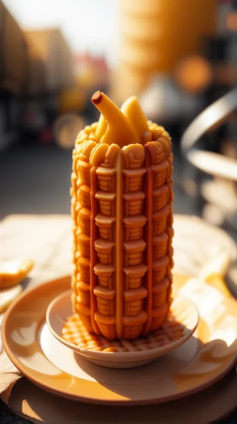 WaffleStyle corn on the cob, <lora:WaffleStyle:0.9>, golden hour lighting, DOF
