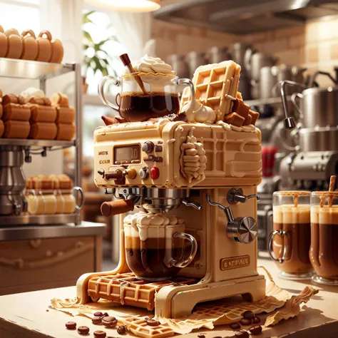 <lora:WaffleStyle:0.6> WaffleStyle coffee machine, <lora:GelatoStyle:0.6> GelatoStyle coffee machine golden hour lighting, DOF