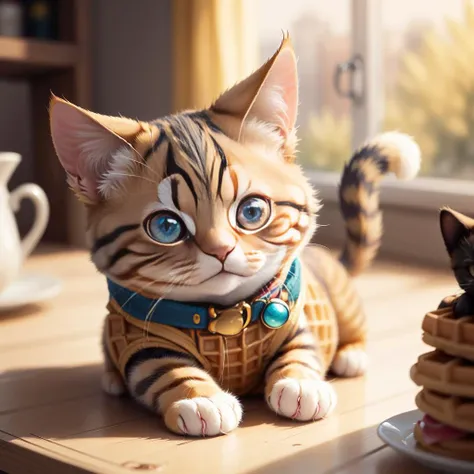 <lora:WaffleStyle:0.45> WaffleStyle cat body kawaiitech cat body <lora:KawaiiTech:0.45>, golden hour lighting, DOF