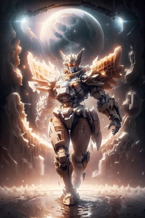 (8k,best quality, masterpiece:1.2),physically-based rendering,tyndall effect,surface reflection,metallic luster,looking at viewer,Close-Up,
<lora:WaffleStyle:1>,WaffleStyle,mecha,full body,solo,glowing,armor,large wings,planet,space,moon,
<lora:StealthMecha:0.5>,<lora:WhippedCreamTopStyle SWF:0.4>,WhippedCreamTopStyle,<lora:SemlaStyle:0.3>,SemlaStyle,