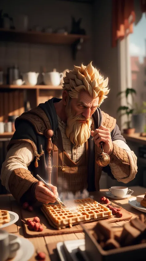 WaffleStyle wizard, <lora:WaffleStyle:0.9>, golden hour lighting, DOF