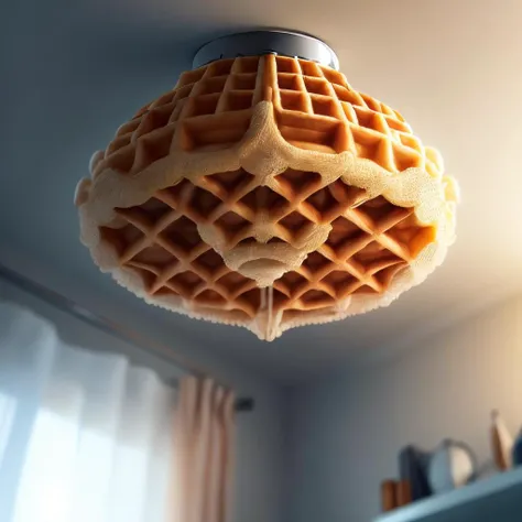 <lora:WaffleStyle:1> WaffleStyle ceiling lamp made out of waffle