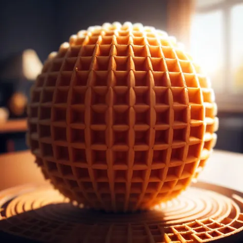 <lora:WaffleStyle:0.8> WaffleStyle planet made out of waffle, golden hour lighting, DOF
