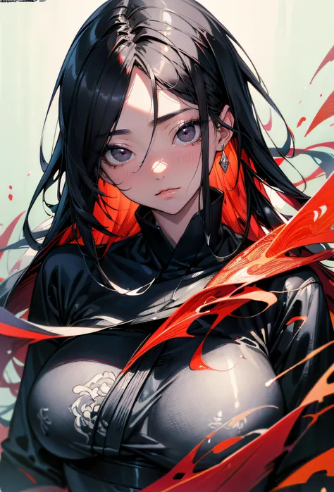 common woman, Eyes red, long black hair, at college.