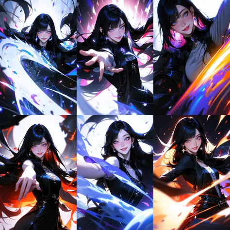 (otherworldly, otherworldly atmosphere, otherworldly appearance), highly insanely detailed, masterpiece, top quality, best quality, highres, 4k, 8k, RAW photo, (long_hair, long hair), collar, earrings, jewelry,
(random colors cloth, random colors hair, random long hair, dynamic hair, glowing hair),
long hair, eyelashes, eyeliner, makeup, hair over one eye,
(dynamic pose), (dynamic weather),
<lora:Karina_v23:0.8>,
1girl, close-up, face, black hair, long hair, soft lighting, depth of field, bokeh, parted lips, blunt bangs,
(smiling at viewer), (fantasy world)