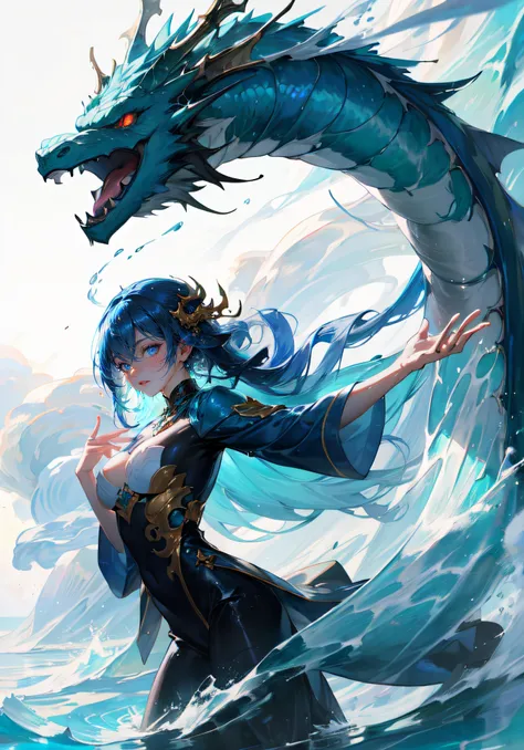 1girl, solo, (dragon girl, monster girl), water element, the personification of water godness, river, underwater, waterfall, cloudy, blue eyes, long hair, messy hair, wet, big breast, Water floating, Stream of water, Spiral water, Water, Water behind, controlling the water, whirlwind of water, <lora:waterVFX:0.8>, (masterpiece, best quality, high quality, official_art, absurdres, highres), <lora:Elixir:0.2>, <lora:NijiExpressV2:0.3>, <lora:add_detail:0.3>, <lora:GoodHands-vanilla:1>, <lyco:GoodHands-beta2:1.0>, 60mm lens, bloom, depth of field, light particles, cinematic