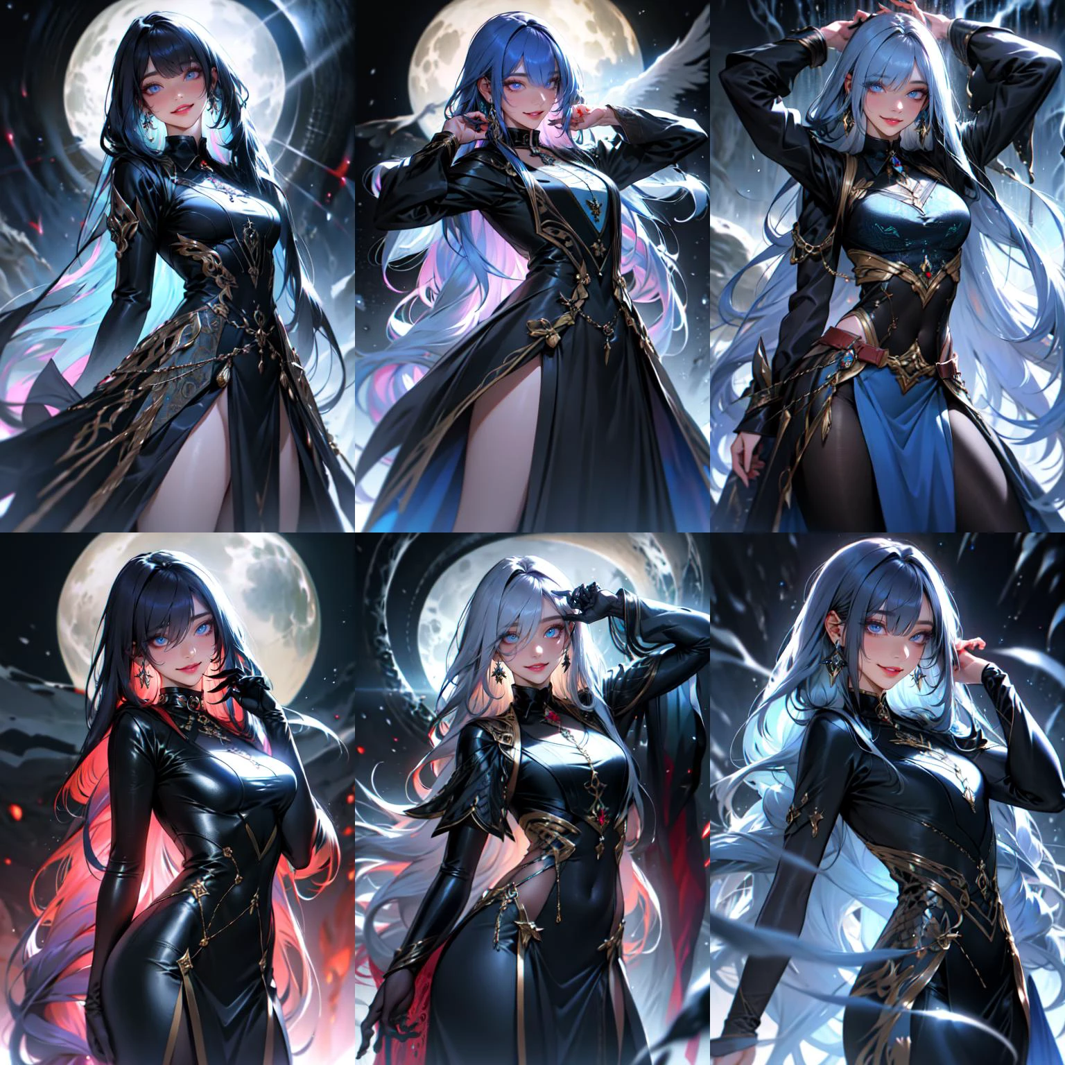 (otherworldly, otherworldly atmosphere, otherworldly appearance), highly insanely detailed, masterpiece, top quality, best quality, highres, 4k, 8k, RAW photo, (long_hair, long hair), collar, earrings, jewelry,
(random colors cloth, random colors hair, random long hair, dynamic hair, glowing hair),
long hair, eyelashes, eyeliner, makeup, hair over one eye,
(dynamic pose), (dynamic weather),
saika1, 1girl, woman, long hair, <lora:saikaKawakita_saikaV30:1>,
(smiling at viewer), (fantasy world)